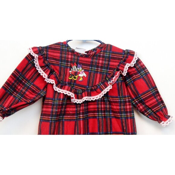 Vtg 90s Disney Plaid Classic Nightgown sz 2T Red Flannel Minnie Daisy Holiday - Picture 2 of 8